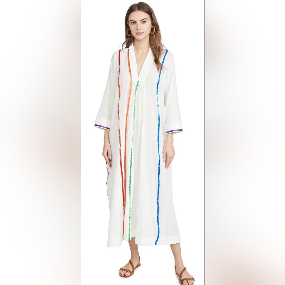 9seed 3/4 Sleeve Cotton Gauze Caftan‎ in White Size M/L